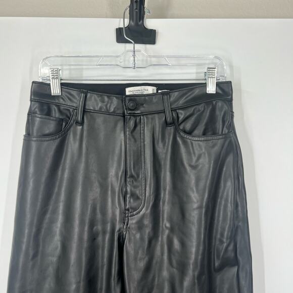 Abercrombie & Fitch The Ankle Straight Pants Ultra High Rise Vegan Leather Black - Picture 2 of 7